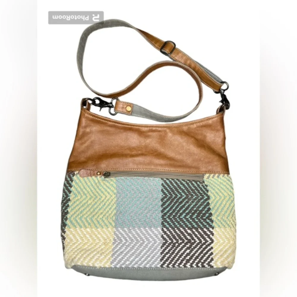 Myra Bag Tri n' Zig Upcycled Canvas &‎ Leather Shoulder Bag